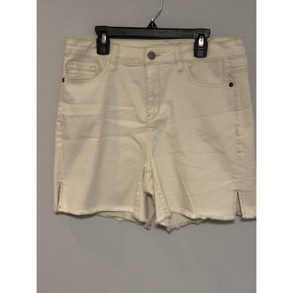 Judy Blue Los Angeles Denim Shorts Women's Large Off-White Distressed High-Waist - Picture 2 of 7